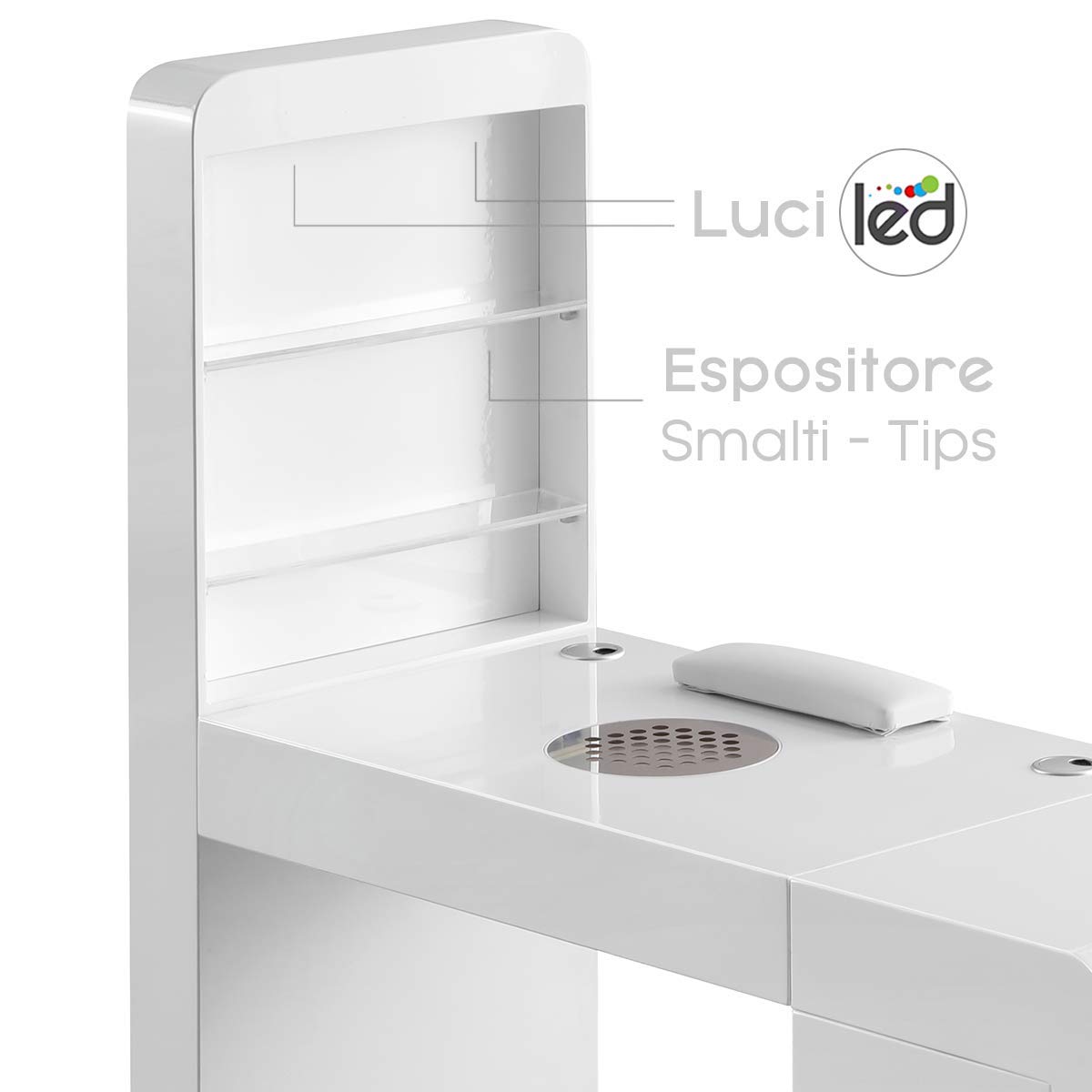 Mesa de manicura profesional - Cajones modulares - Aspirador con filtro - Pantalla LED - Clips para esmaltes de uñas - Línea Expo R