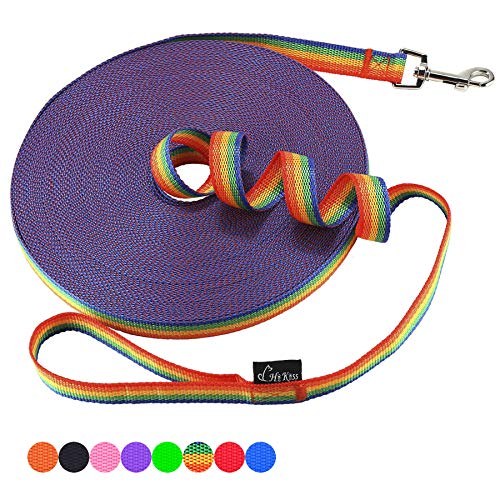 Image of Hi Kiss Dog /Puppy Obedience Recall Training Agility Lead - 15ft 20ft 30ft 50ft 100ft Training Leash - Great for Training, Play, Camping, or Backyard (20 Feet, Rainbow)