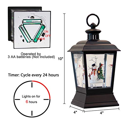 Wondise Lighted Street Lamp Shaped Christmas Snow Globe Lantern With 6H Timer, Battery Operated Snowman With Christmas Tree Scene Glittering Hanging Water Lantern For Christmas Home Decoration Gift #TOP5