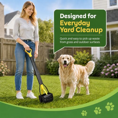 Image of 31inch Large Pooper Scooper for Dogs with Long Handle, Sturdy & Durable, Not Easy to Break, Lightweight & Easy to Use, Easy to Pick Up from Grass and Gravel Yellow