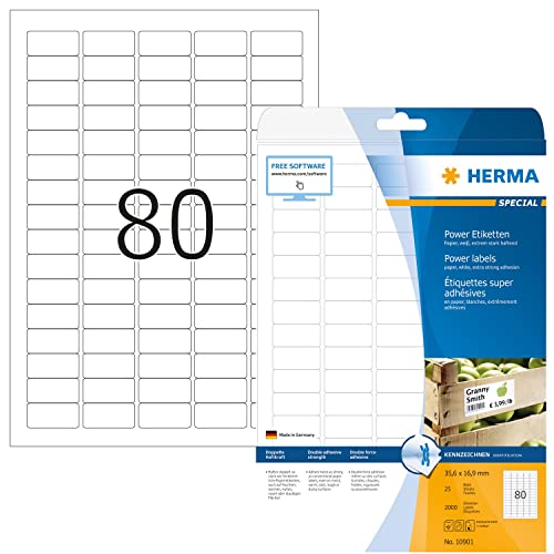 Herma Etichette Per Marcatura, 35,6 X 16,9 Mm, Etichette Adesive A4 Per Stampante, 80 Etichette Per Foglio, Bianco