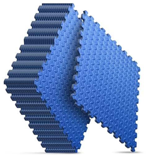 Home Gym Mat, Puzzle Exercise Mat, of EVA Interlocking Foam Floor Tiles for Home Workout Equipment and Kids' Play Areas - Blue, 24 in x 24 in x ½ in - 16 Tiles (Blue, 16 Pack 64 sq ft)