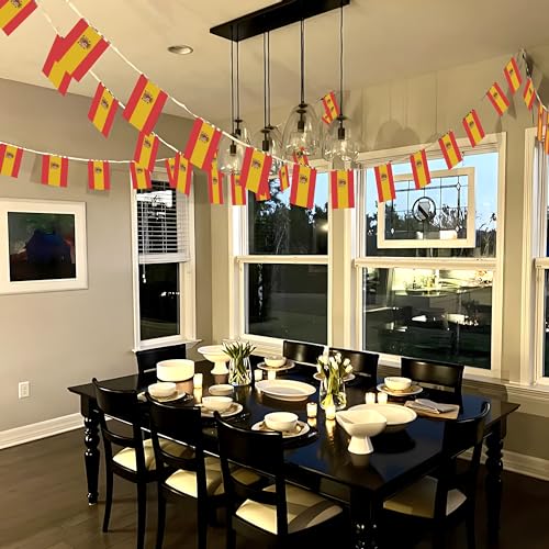 Image of Anley Spain String Flag Pennant Banners, Patriotic Events 12th of October National Day Decoration Sports Bars - 33 Feet 38 Flags
