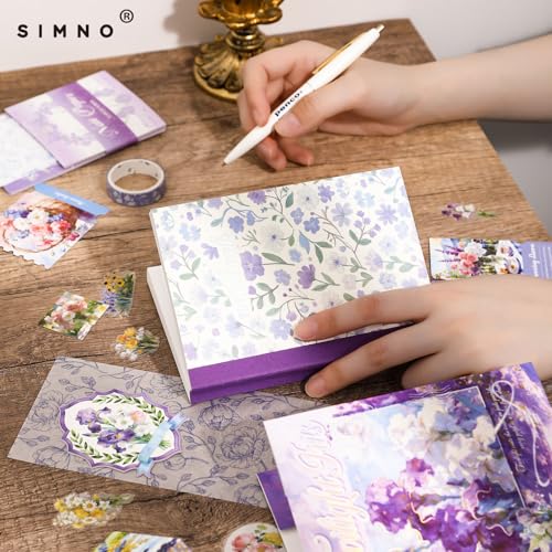 Image of VIBE VISTA Vintage Aesthetic Scrapbook Kit, 346 Pcs, A6 Grid Notebook, Washi, Envelopes, Scrapbook Papers, Folding Labels, Background Papers, Photo Frames, Calendar Stickers, Stickers (Twilight iris)