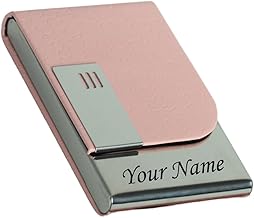 FELSTAR Customized/Personalized Card Holder with Name Engraved, PU Leather Professional Business Visiting Card Holder/Credit Card Holders Men, Women Day Gift, Corporate Gift for Employees (Pink)