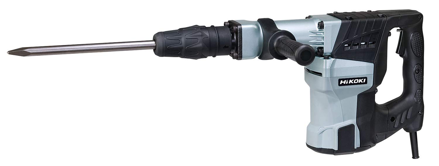 Hikoki H60Mcsaz- Demolition Hammer With Sds Max Bit Shank, 1250W Powerful Motor, 1600Ipm, 11.3 Kg, Bull Point, Side Handle, Carrying Case Included - Silver