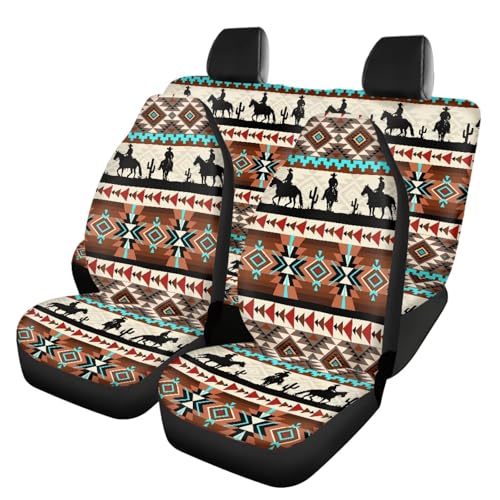 SEANATIVE Auto Interior Accessories Decor Full Set of 4 Western Aztec Horse Car Front Seat Cover Back Seat Protector Split Bench Cover Pads for Most Cars