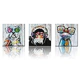 Vintage Animals Canvas Wall Art,Modern Gorilla Monkey Music Giclee Canvas Prints Wood Background Happy Dog Frog Canvas Painting Home Decor Animal Prints Home Wall Decoration (24
