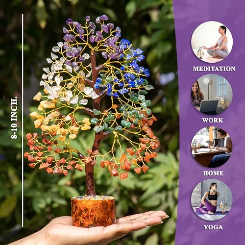 ZAICUS Seven Chakra Tree - Gemstone - Feng Shui - Chakra Tree - Healing Crystal - Money Tree - Positive Energy - Tree of Life - Meditation - Spiritual Gift for Home Decor - 10-12 Inch