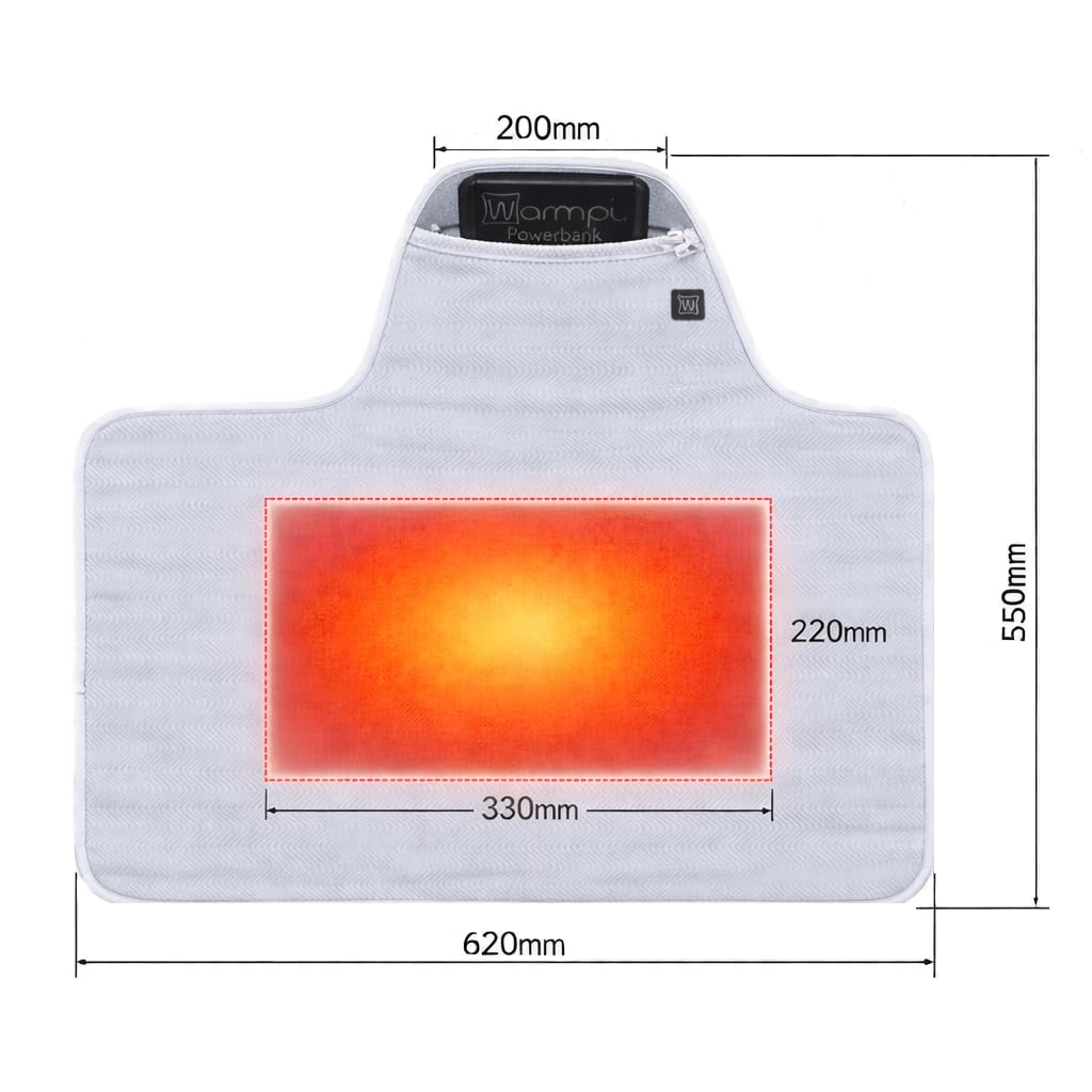 Infrarot Wärmematte Kabellos mit Powerbank (20.000 mAh) – Elektrisches Heizkissen für Sitz & Rücken – 3 Heizstufen – Chenille-Stoff Hellgrau – Indoor Wärmepad