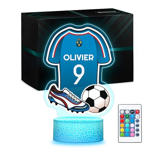 Maverton Lampe de chevet personnalisée foot 3D LED RGB 16 Couleurs - Maillot de l'Équipe Nationale Personnalisé - Football Enfant, Cadeau Garçon 10-12 ans...