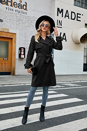 Image of Womens Long Trench Coat Double Breasted Windproof Overcoat With Belt