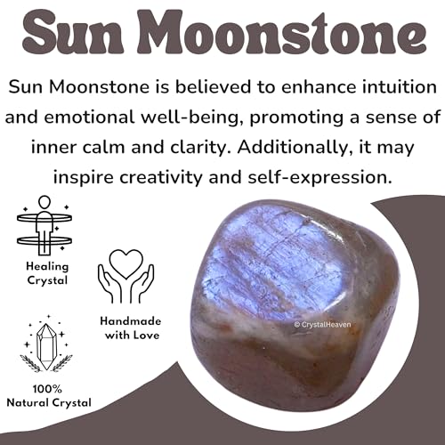 Image of Certified Sun Moonstone Crystal Healing Tumbled Stone, Natural Polished Crystals for DIY Crafts, Manifestation, Meditation, Pooja Feng Shui and Reiki Healing (30 Grams)