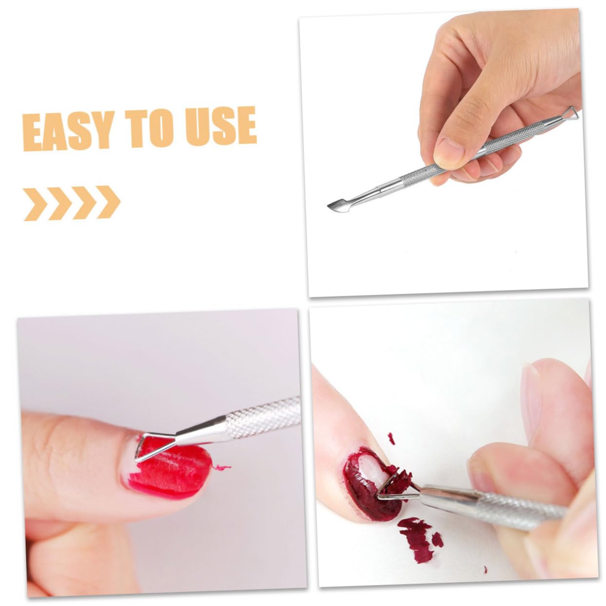 IWOWHERO 4 Pack Stainless Steel Cuticle Pushers Nail Art Tools Double Sided Nail Polish Remover for Fingernails Toenails