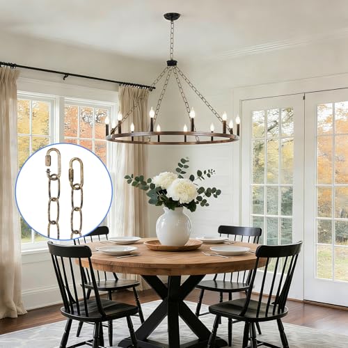 Image of garini 6 Feet Aged Gold Light Fixture Chain, Adjustable Metal Pendant Chandelier Chain Extension with Detachable Link, Maximum Load is 66 Pounds