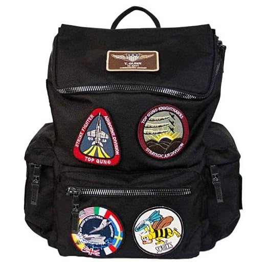 Durable Black Nylon Backpack with Patches
