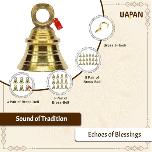 Image of UAPAN Brass Hanging Bell Home, Temple Decoration with J Hook Medium (2.5 Inch, Pack of 12)