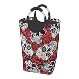 ZUNPNG Großer Wäschekorb, Halloween, Zucker, Totenkopf, Rose, zusammenklappbar, Aufbewahrungs-Organizer, schmutzige Kleidung, Tasche für Zuhause, College, Badezimmer