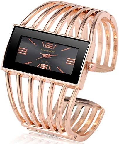 Women Luxury Cuff Bracelet Rectangular Dial Hollow Analog Quartz Wrist Watch for Ladies