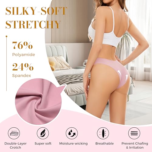 Seamless Bikini Cheeky Panties for Women Soft V-Cut No Show Hipster Breathable Stretch Invisibles Panties 6 Pack S-XL3