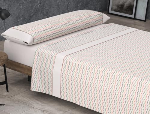 HM'S HOME'SECRET Roomers Juego de sábanas Estampadas Calidad 30/30 144 Hilos, 50% poliéster y 50% algodón 5 Diseños en 2 Colores. (Beige, Cama 135cm, Zen)