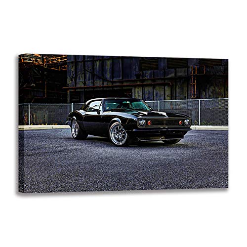 Tableau sur toile noir 1967 Tuning Supercars haut de gamme en impression HD de 90x140 cm