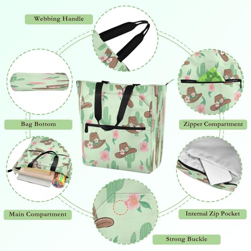 Cactus Cowboy Hats Book Tote Bag,Large Capacity Handbag with Zipper Perfect for School,Travel,Shopping3