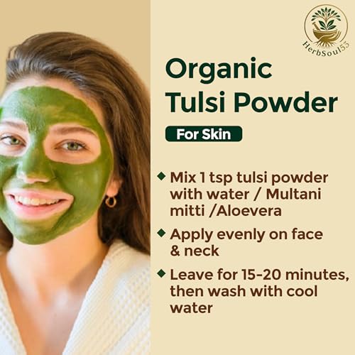 Image of Tulsi Leaf Powder 100 Gram Organic Holy Basil Powder For Health Skin & Hair | Supports Immunity, Digestion, Cold Cough Relief, Acne Care | Ayurvedic, Tulasi Leaf No Added Preservatives