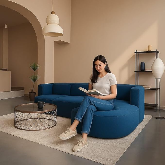 Image of Modern Classic L Shape Sectional Sofa Set, Chesterfield Style 4 Seater Sofa Set with Pillows for Living Room, Bedroom and Office, Office, and Hallway Colour (Blue L Shape AI)