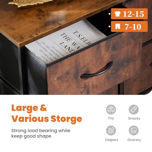 Sweetcrispy Dresser for Bedroom with 8 Storage Drawers, Large Fabric Storage Tower Organizer, Chest of Drawers with Metal Frame Wooden Top for Nursery, Closet, Living Room, Entryway, Rust Brown - Image 4