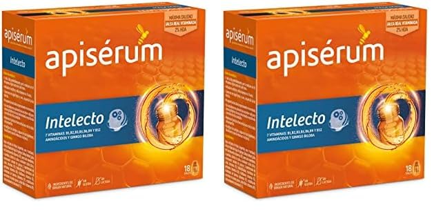 APISERUM Intelecto Viales Bebibles - Favorece el Rendimiento Intelectual, Concentración y Memoria, Multivitamínico con Jalea Real, Vitamina B, Aminoacidos y Ginkgo Biloba (Paquete de 2)