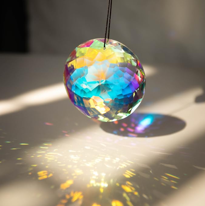 Bauhinia H&auml;ngende Kristalle Anh&auml;nger Kristall Regenbogen Sonnenf&auml;nger gro&szlig;e Fensterprismen Suncatchers Ornament Regenbogenmacher Kristallanh&auml;nger (75 mm, rund)