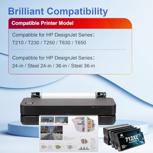 712XL Ink Cartridges Compatible Replacement for HP 712XL 712 Ink Cartridges Combo Pack Works with HP DesignJet T210 T230 T630 T650 Studio Plotter Printer(4 Color Pack, 80-ml Black + 29-ml) - image 2