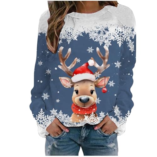 Sweat-shirt femme imprimé flocon et animal pour l'automne-hiver décontracté