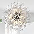 Lamparko Small Dandelion Chandelier, 9 Lights Modern Firework Crystal Chandelier, Chrome Sputnik Pendant Light Fixture for Kitchen Island Dining Room Bedroom