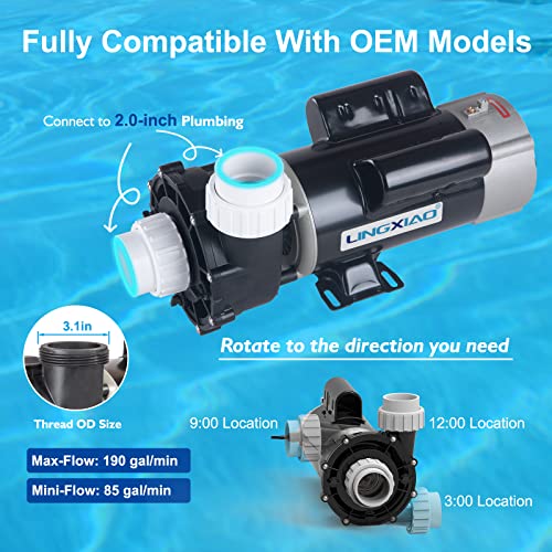 Image of SPA Pump, 3HP Hot Tub Pump - 2 Speed LX SPA Motor 230V / 60HZ, 2 inch Port, 48 Frame(Y) - (Model: 48WUA2002C-II)