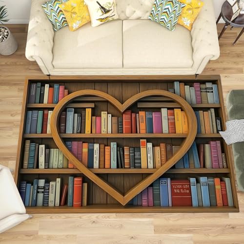 Tapis bibliothèque en cœur marron 150x210 cm lavable et antidérapant