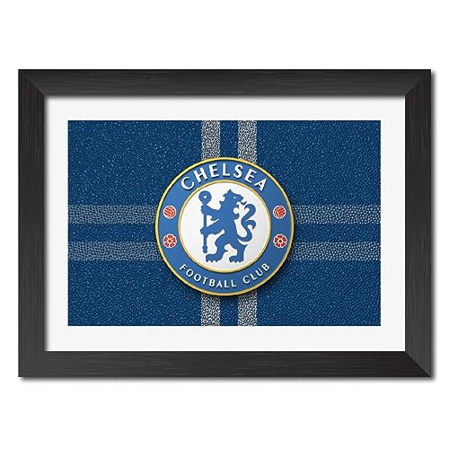Image of TenorArts Chelsea Football Club Poster 3D Leather Textured Logo Laminated Photo Frame Painting with Matt Finish Black Textures(12 inches x 9inches)