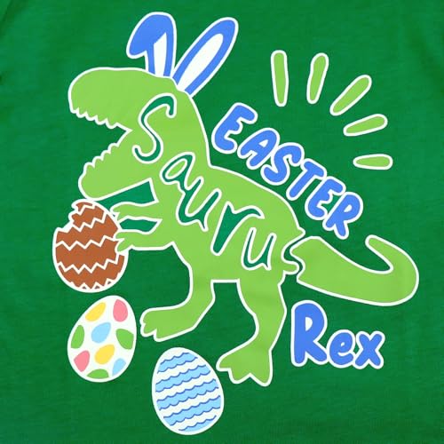 Image of Toddler Boys Easter Shirt Short Sleeve Kids Digger Eggs Hunt T-Shirt Cotton Dinosaur Bunny Outfits Tee Top 2-7 Years