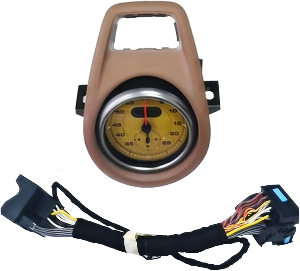for Porsche Boxster 2014 2015 Car Sport Chrono Stopwatch Mounted Dashboard Instrument Panel (Brown Cover & Yellow Stopwatch)