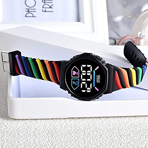 Image of Time Up Digital Dial LED Display Rainbow Strap Fresh Smart Design Medium Size Kids Watch for Boys & Girls (Age 5-15 Years)-YSR-X (Black)