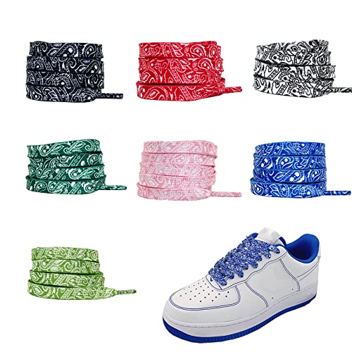 Clzemo Bandana Shoe Laces 55' Paisley Flat Shoelace Cashew Flower Shoelaces for Sneakers Knicks Streetwear Photoshoot - 7 Pairs Colorful