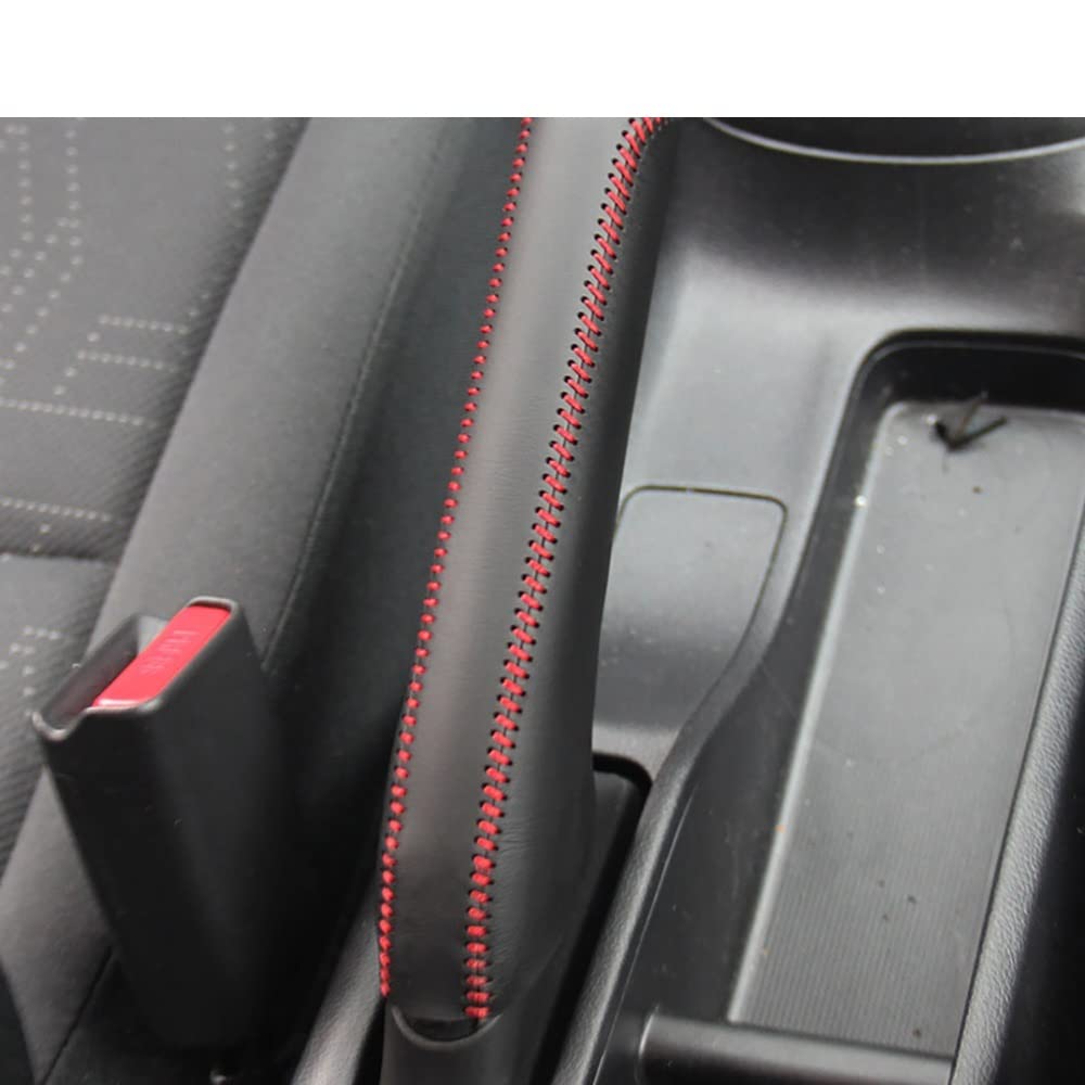 Handbremsengriffe Echte Lederauto Handbremsabdeckungen Hülle Fit verwendet for Honda Fit 2014 Autohandbremse Grips Auto Cover schwarz/roter Faden (Color : Noir)