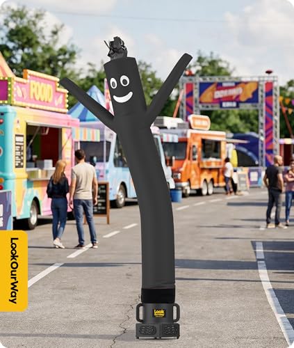 Image of LookOurWay Air Dancers Wacky Waving Inflatable Tube Man Attachment - 7 Feet Tall Advertising Air Dancer Waving Man Inflatable Tube Guy - Blower Not Included - Black