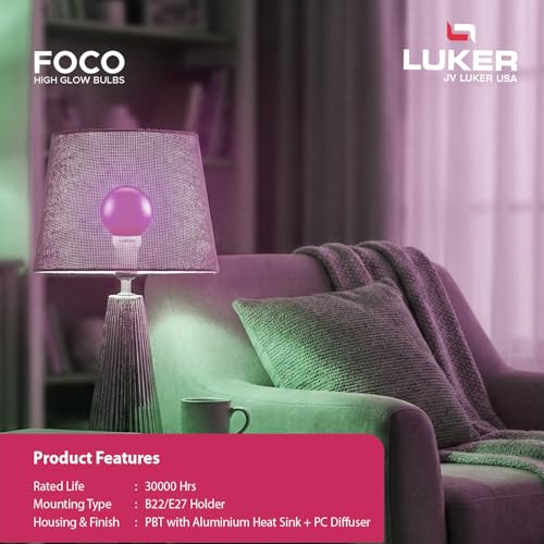 Image of LUKER JVLuker 0.5W LED Bulb B22 Base Energy Efficient Light 120 Degree Wide Beam Coverage High CRI Lights for Home and Office Indoor & Outdoor, 1 Year Warranty (Pack of 20, PINK)