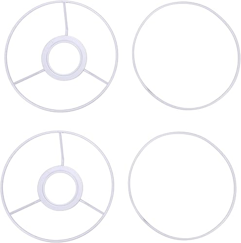 Juego de 2 marcos de pantalla de lámpara blanca, soporte de anillo de sombra de lámpara de hierro utilizado para bricolaje, pantalla de lámpara de