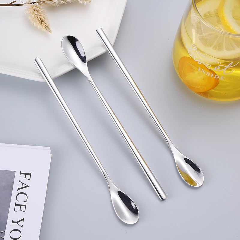 Silverware Flatware Set, 1/4/6/8/10/12 Pieces Creative 304 Stainless Steel Coffee Spoons Bar Cocktail Stirring Spoon Long Handle Ice Spoon (Color : Silver, Size : 12Pcs)
