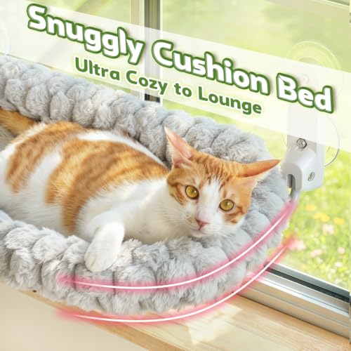 Image of AMOSIJOY Foldable Cat Window Perch with Cloud-Soft Cushion Bed, XL Gray