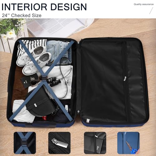 Luggage Sets Expandable PC+ABS Durable Suitcase Double Wheels TSA Lock,Luggage 3 Piece Set Suitcase for Travel, Business (Dark Blue)4