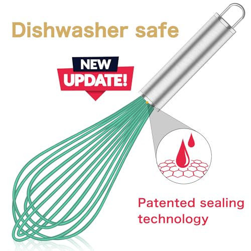 Image of OYV Teal Silicone Whisk, Professional Silicone Whisks For Cooking Non Scratch, Stainless Steel & Silicone Wisk,Plastic Rubber Whisk Tool for Nonstick Cookware Pans, Silicon Wisks Set of 3, Aqua